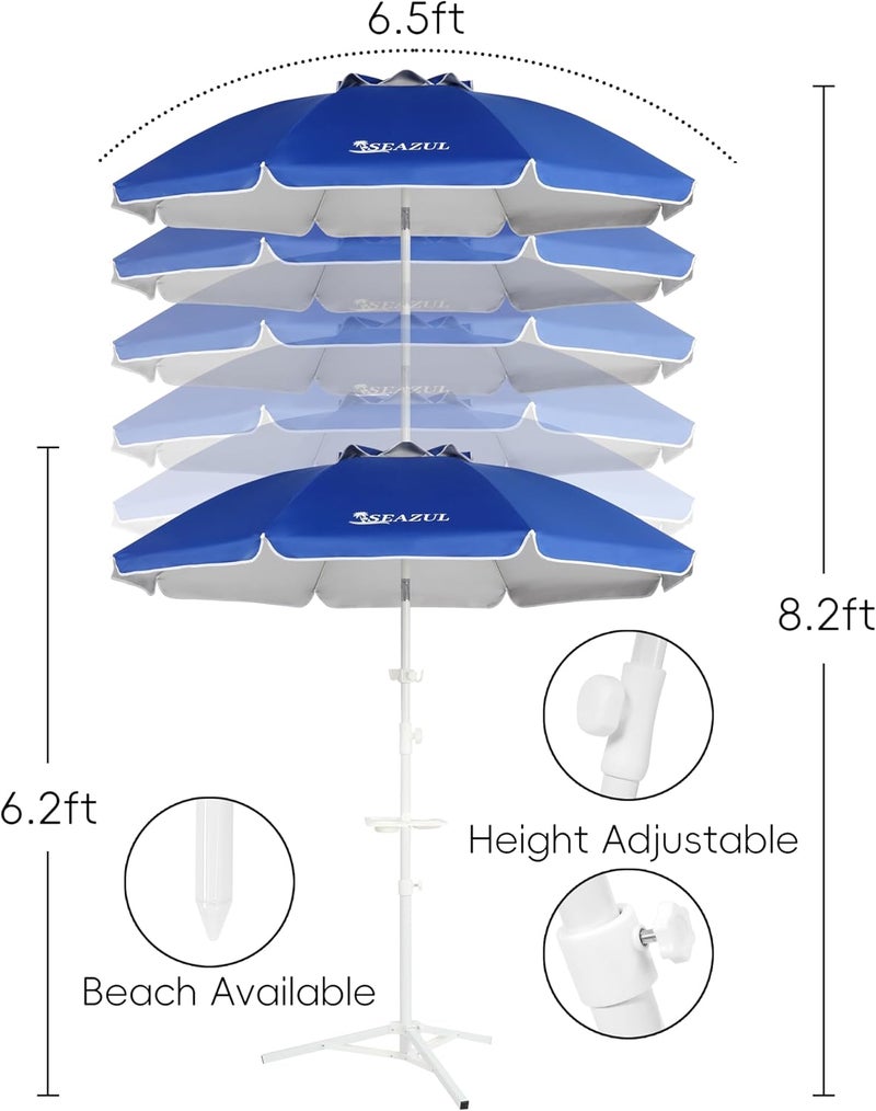 Seazul 6.5ft Sun Shade Umbrella, Portable Umbrella with Stand for Sports, Water Weight Bag, Adjustable and Lightweight, Sun Protection, Royal Blue - Image 4